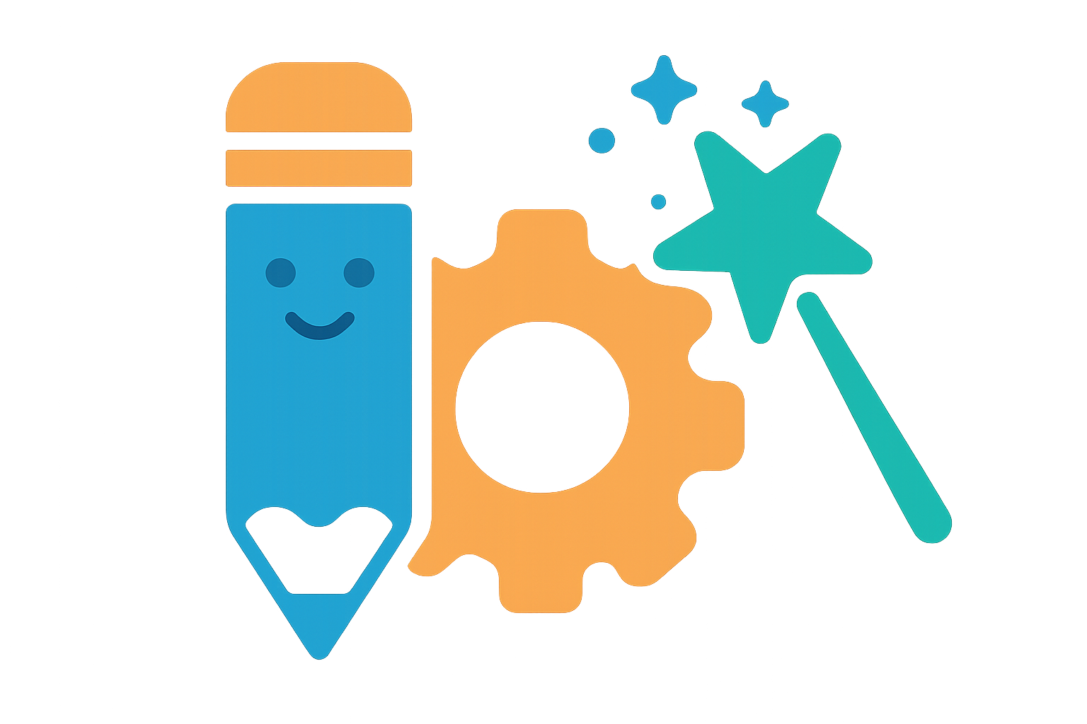 Cartoon Pencil and Cog Icon